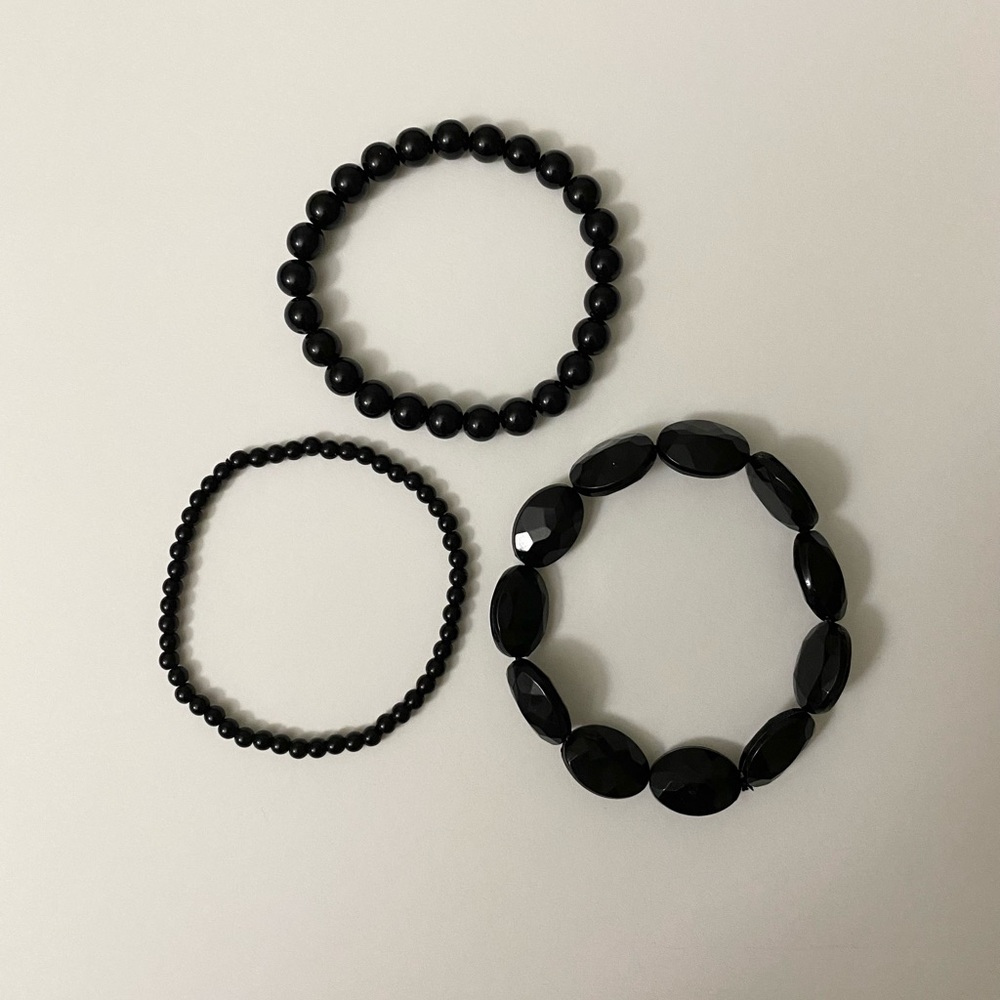 Set of 3 Beaded Black Bracelets